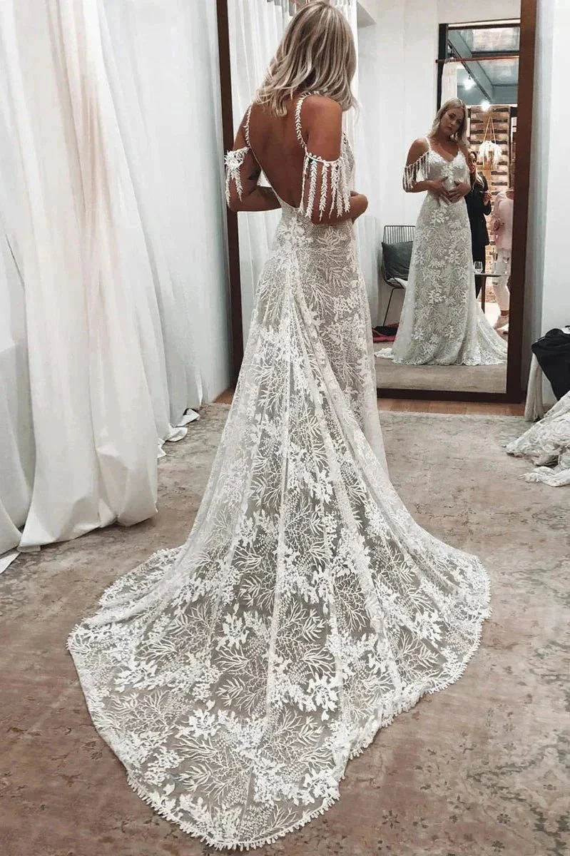 Ivory Bohemian Scoop Neckline Backless Beach Wedding Dress WD676 - Image 3