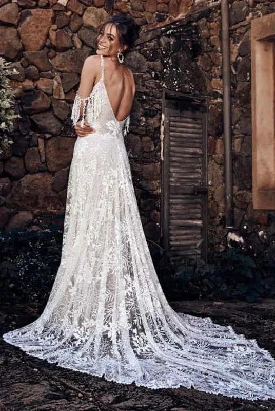 Ivory Bohemian Scoop Neckline Backless Beach Wedding Dress WD676 - Image 4