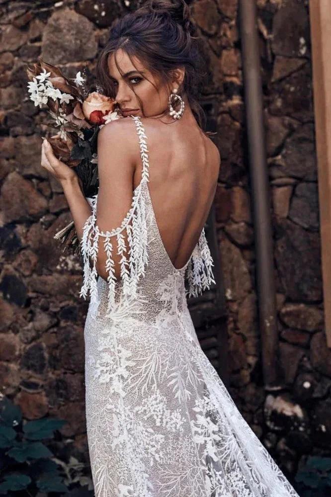 Ivory Bohemian Scoop Neckline Backless Beach Wedding Dress WD676 - Image 5