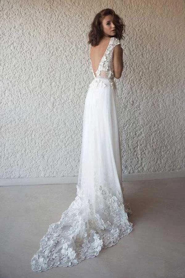 Ivory Cap Sleeve See Through Wedding Dresses Beach Bridal Dress  WD332 - Image 2