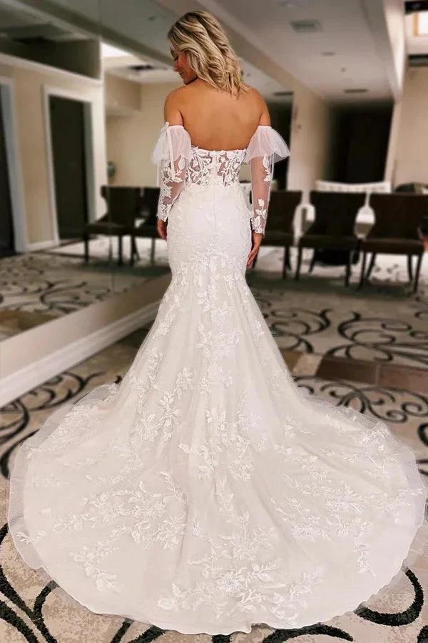 Ivory Floral Trumpet Wedding Dress with Detachable Sleeves WD723 - Image 3