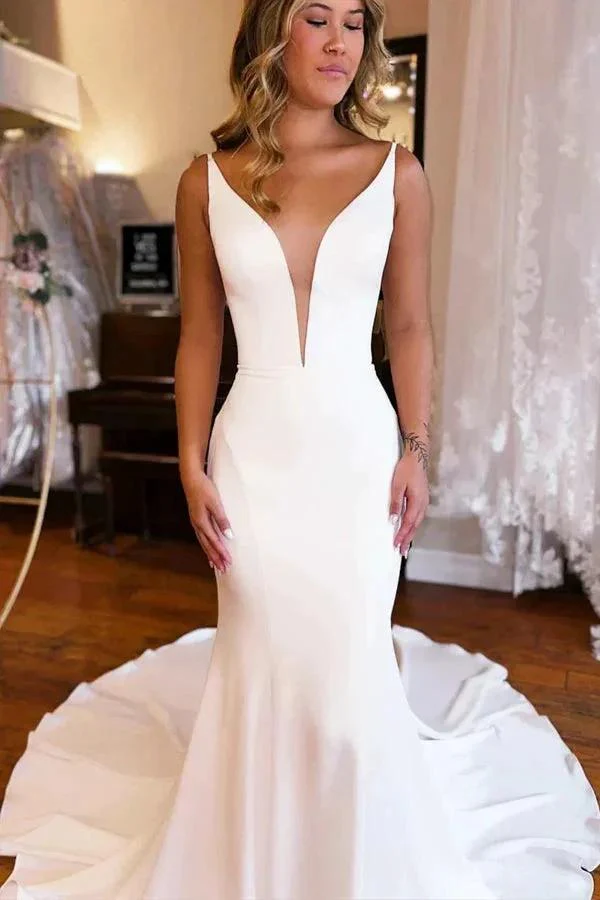 Plunge V Backless Long Mermaid Wedding Dress WD724 - Image 2
