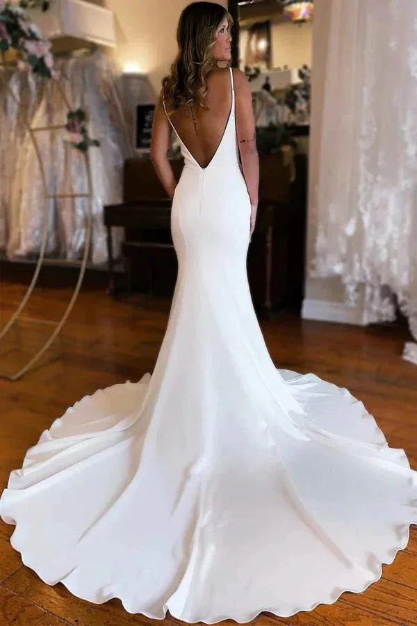Plunge V Backless Long Mermaid Wedding Dress WD724 - Image 3