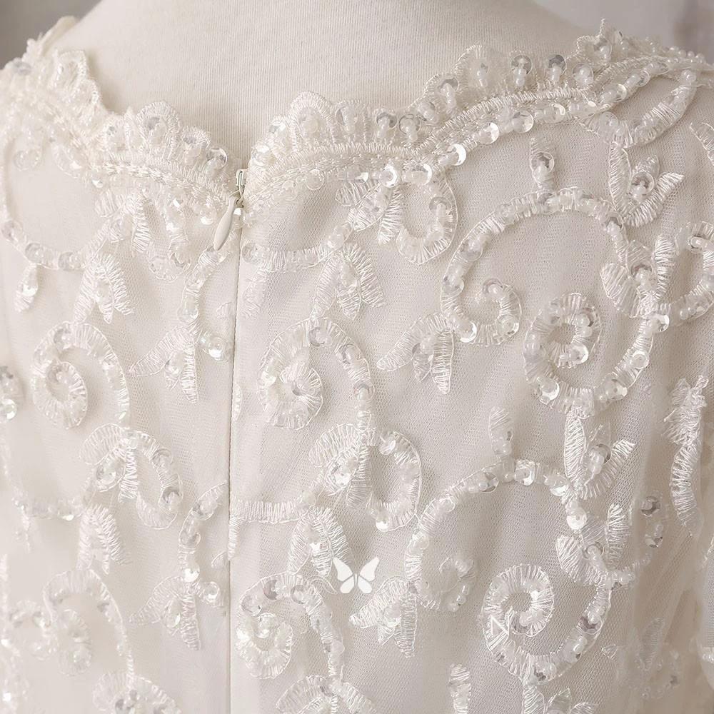 Ivory Lace and Satin V-neck Long Sleeve Beaded Wedding Dress WD144 - Image 4
