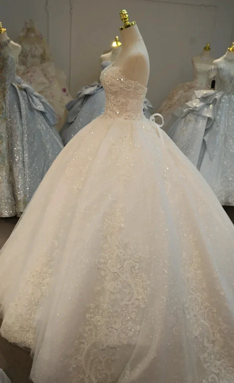 Opulent Strapless Ball Gown Wedding Dress with Pearl Beaded Lace, Sequin Tulle & Corset Lace-Up Back Ye-2030 - Image 3
