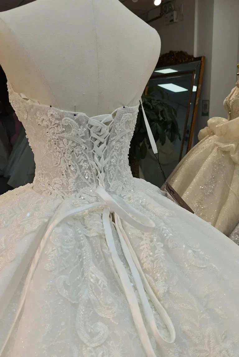 Opulent Strapless Ball Gown Wedding Dress with Pearl Beaded Lace, Sequin Tulle & Corset Lace-Up Back Ye-2030 - Image 4