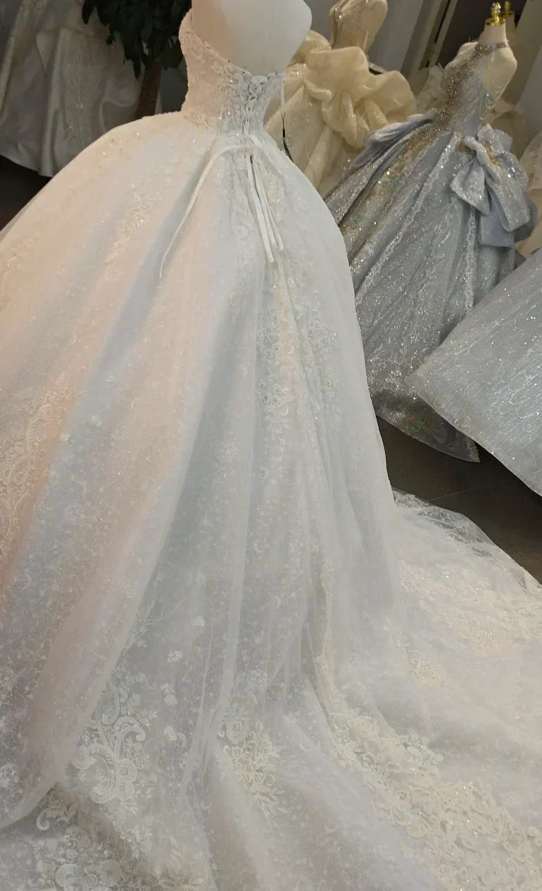 Opulent Strapless Ball Gown Wedding Dress with Pearl Beaded Lace, Sequin Tulle & Corset Lace-Up Back Ye-2030 - Image 5