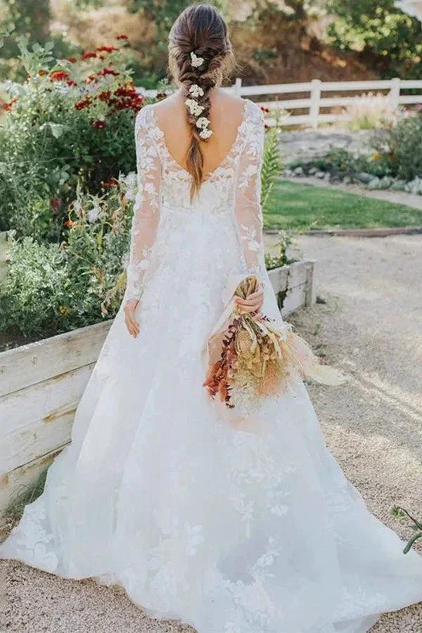 Ivory Lace Rustic Wedding Dresses Boho Wedding Dresses WD716 - Image 4
