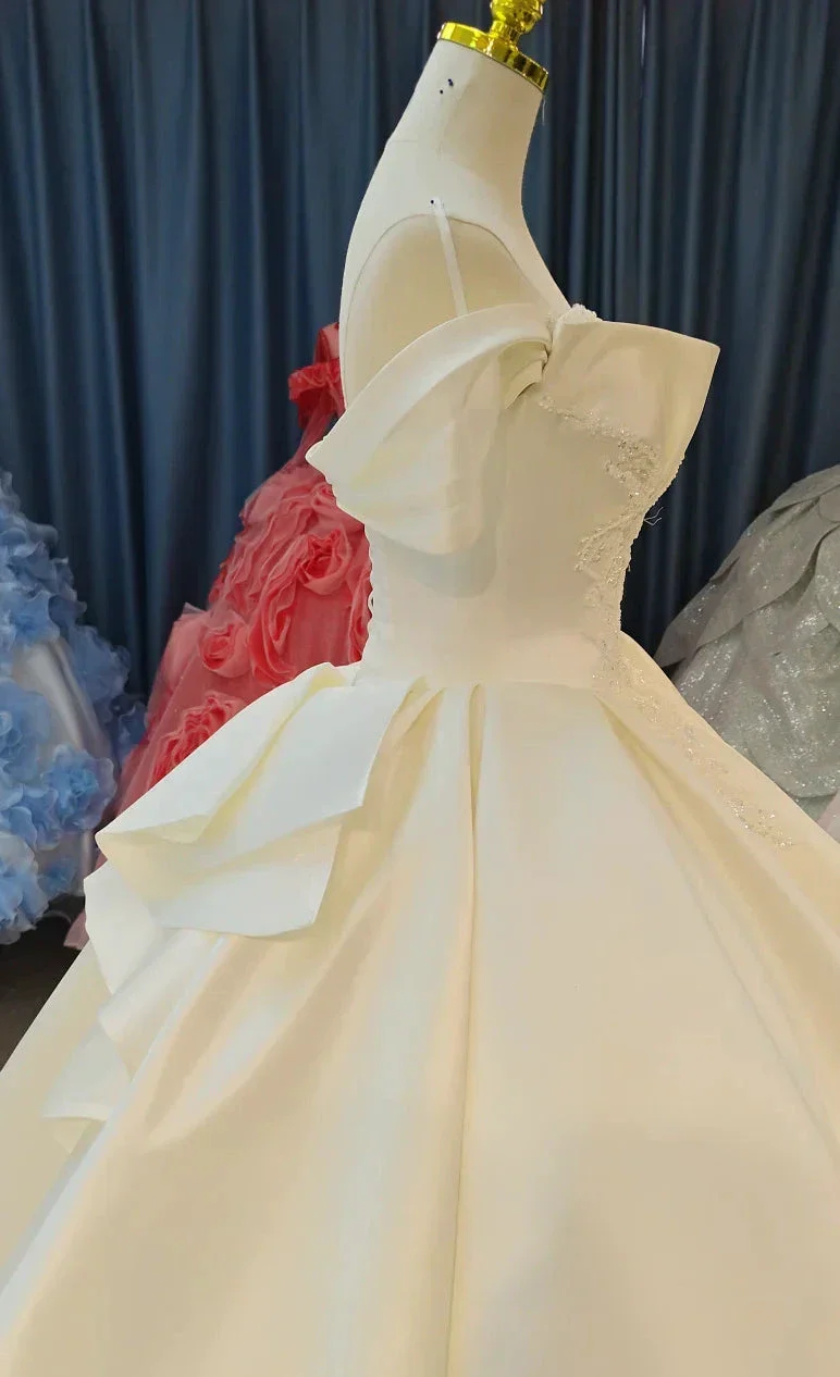 Ivory Lustre Off-Shoulder Ballgown Pearl-Embroidered Bodice & Cathedral Satin Train - Image 4
