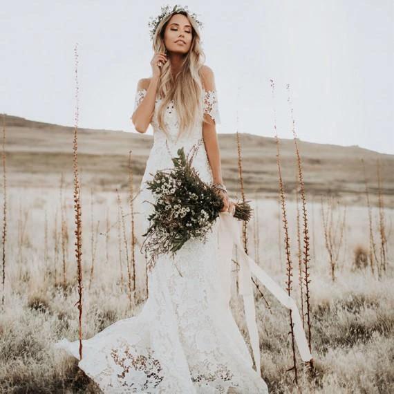 Ivory Mermaid Lace Wedding Dresses Neckline Beach Wedding Dress  WD288 - Image 3