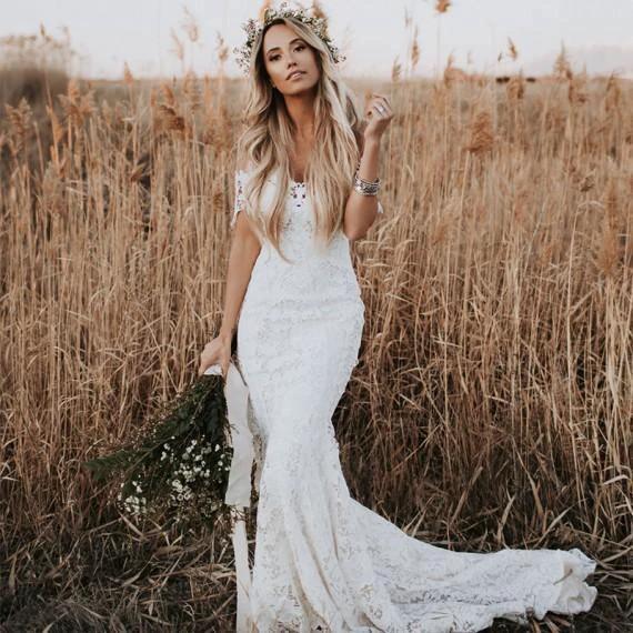 Ivory Mermaid Lace Wedding Dresses Neckline Beach Wedding Dress  WD288 - Image 4
