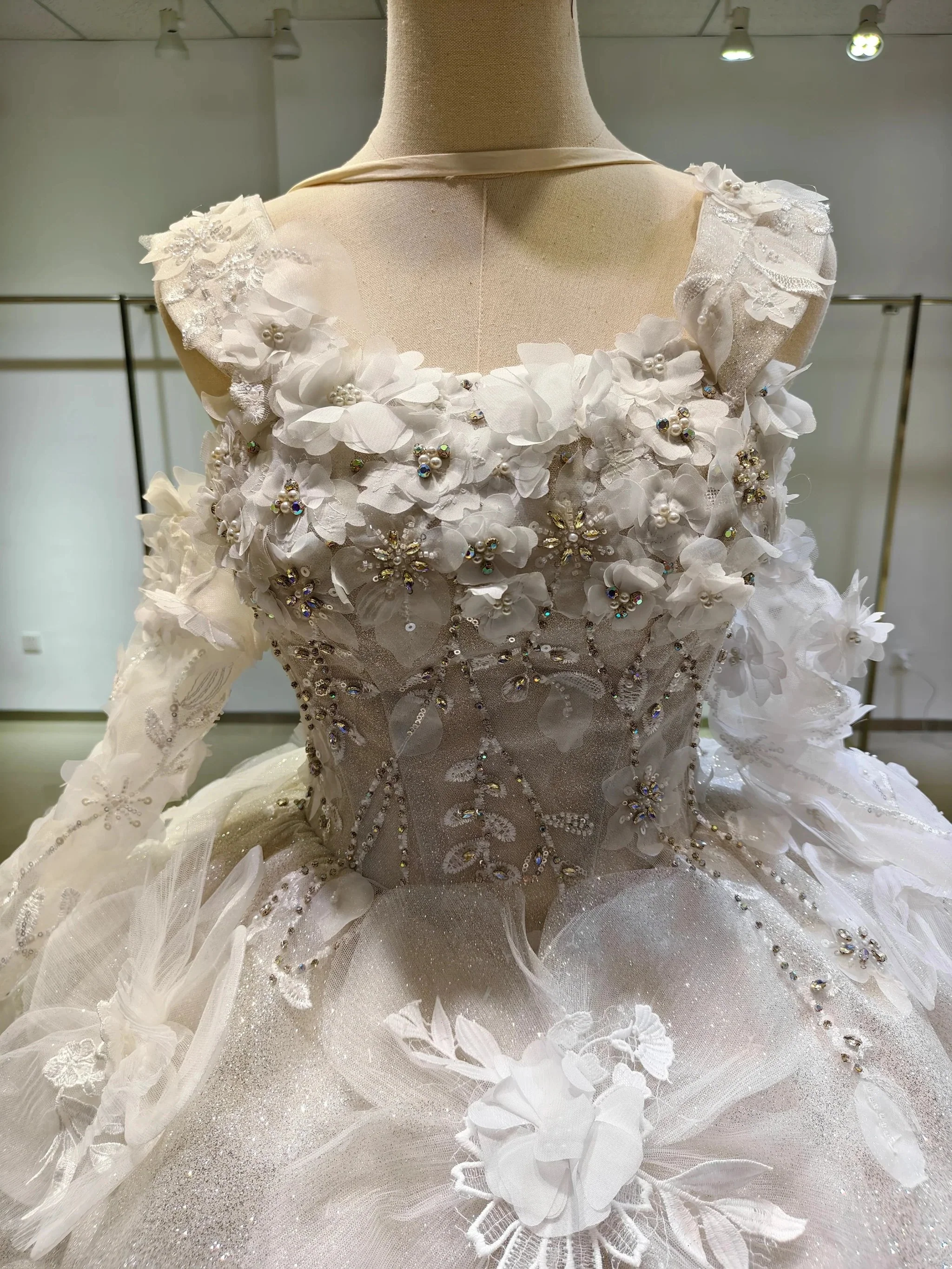 Ivory Petal Whisper Ballgown Organza Floral Bust & Bloom Train - Image 2