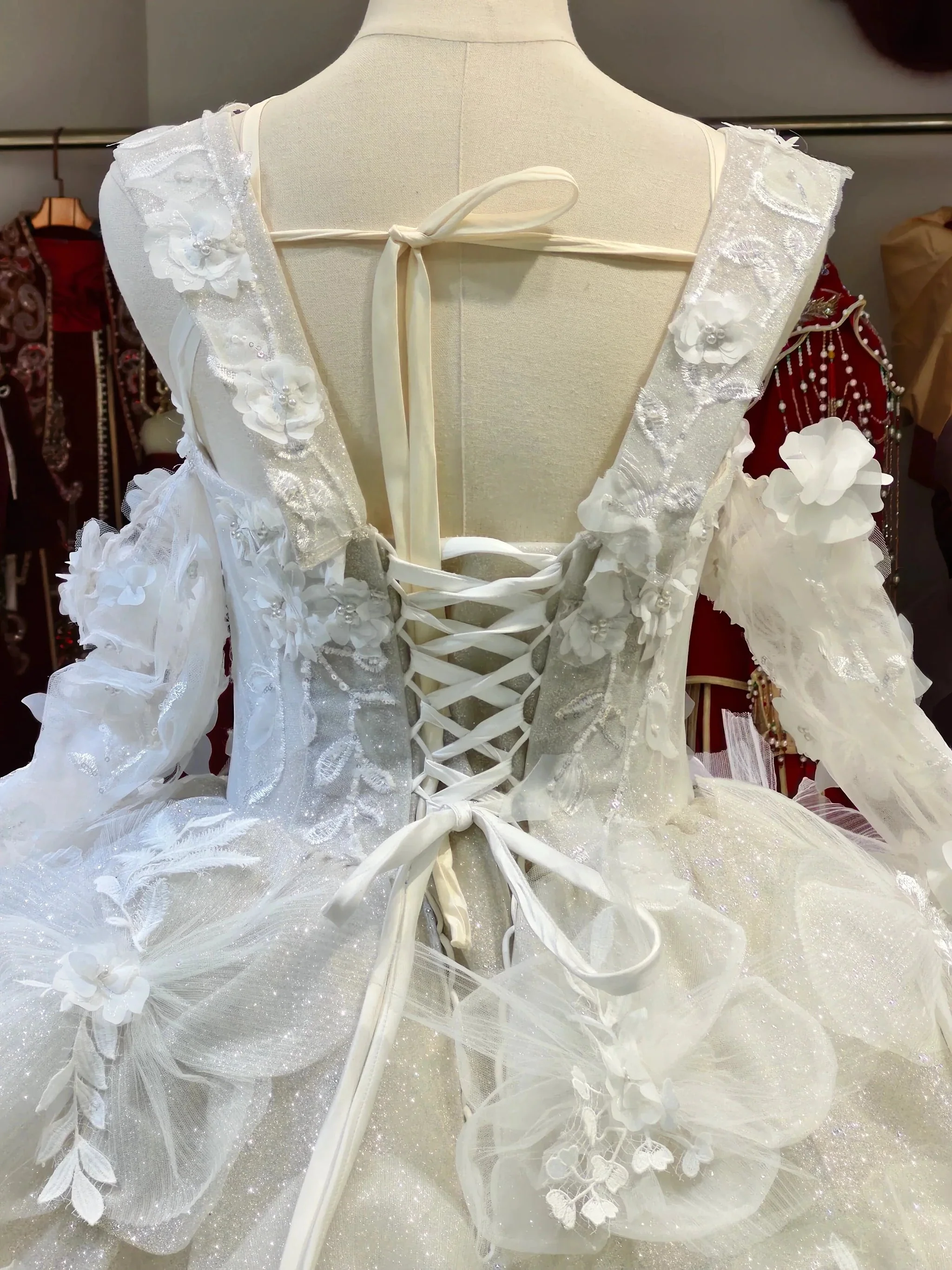 Ivory Petal Whisper Ballgown Organza Floral Bust & Bloom Train - Image 5