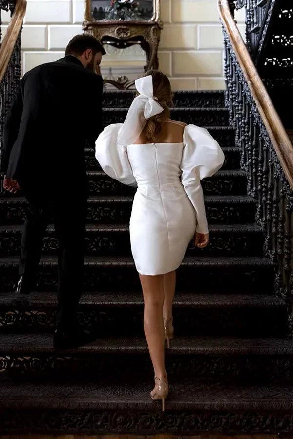 Ivory Puff Sleeves Short Wedding Dress Vintage Wedding Dress WD746 - Image 3