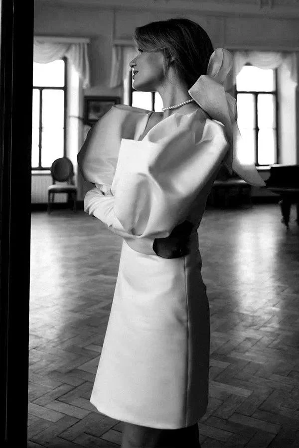 Ivory Puff Sleeves Short Wedding Dress Vintage Wedding Dress WD746 - Image 5