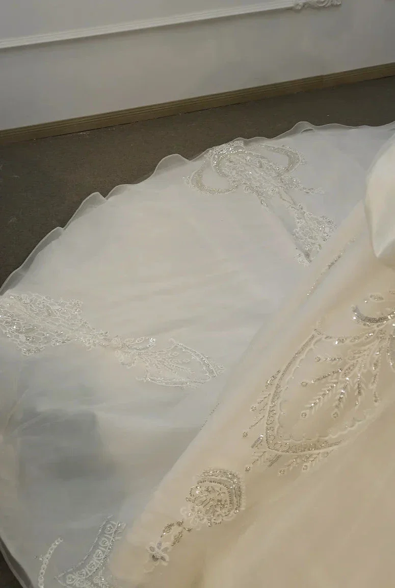 Ivory Rose Off-Shoulder Ballgown Beaded Bust & 3D Flower Skirt - Image 6