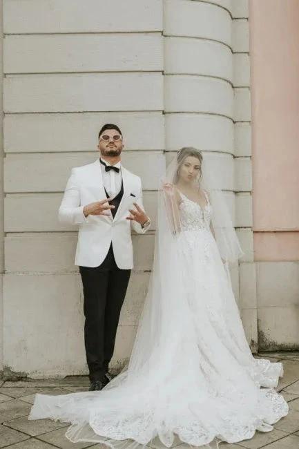 Ivory Sleeveless Straps A-Line Wedding Dress with Chapel Train - Image 3