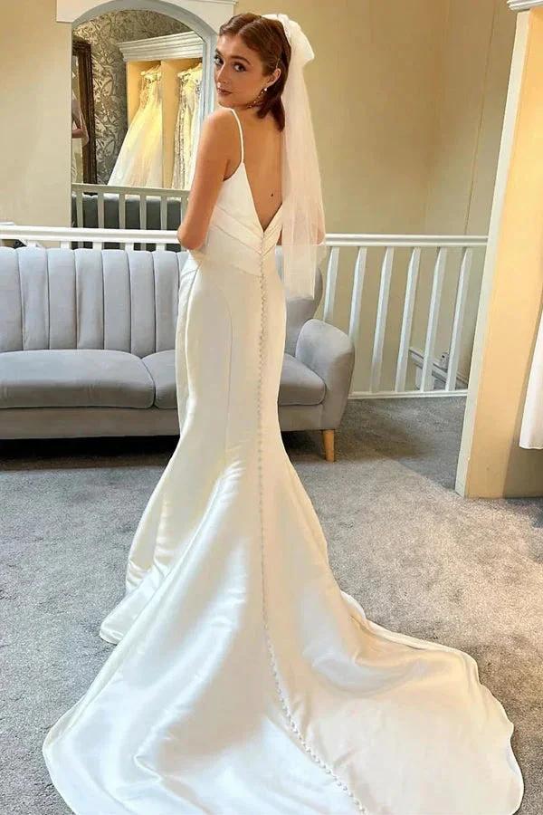 Ivory Spaghetti Strap Backless Trumpet Wedding Dress WD722 - Image 2