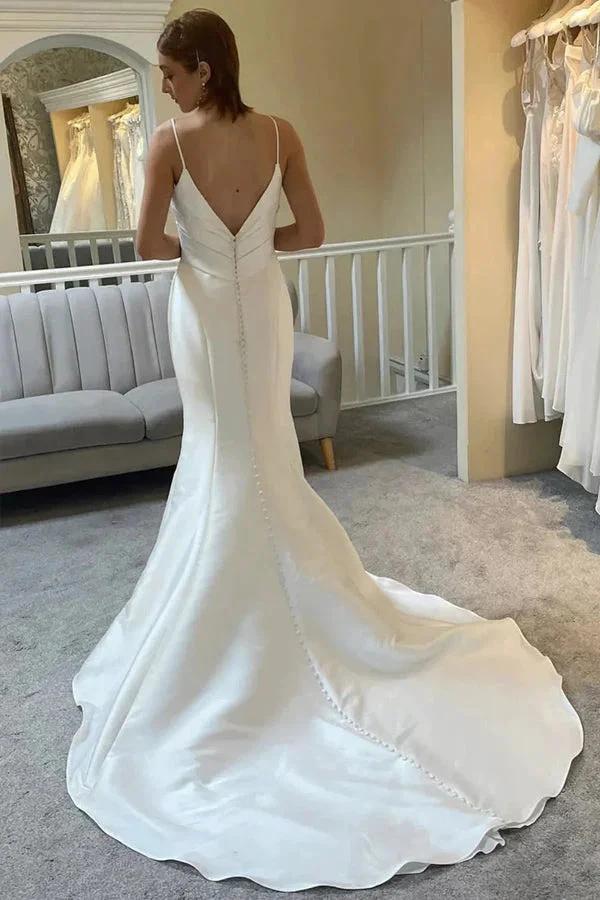 Ivory Spaghetti Strap Backless Trumpet Wedding Dress WD722 - Image 3