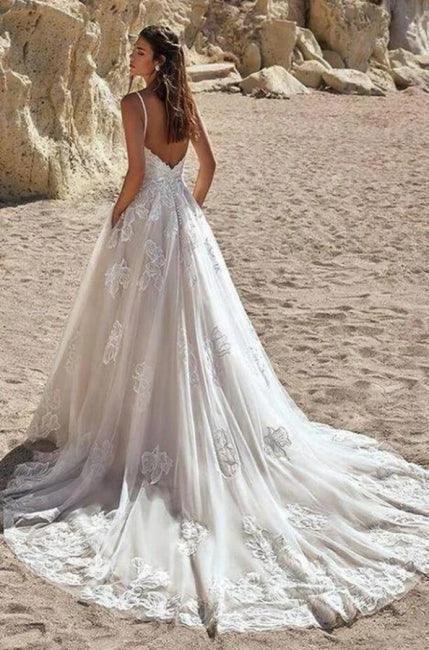 Ivory Spaghetti Straps Floor Length A-Line Wedding Dress - Image 2
