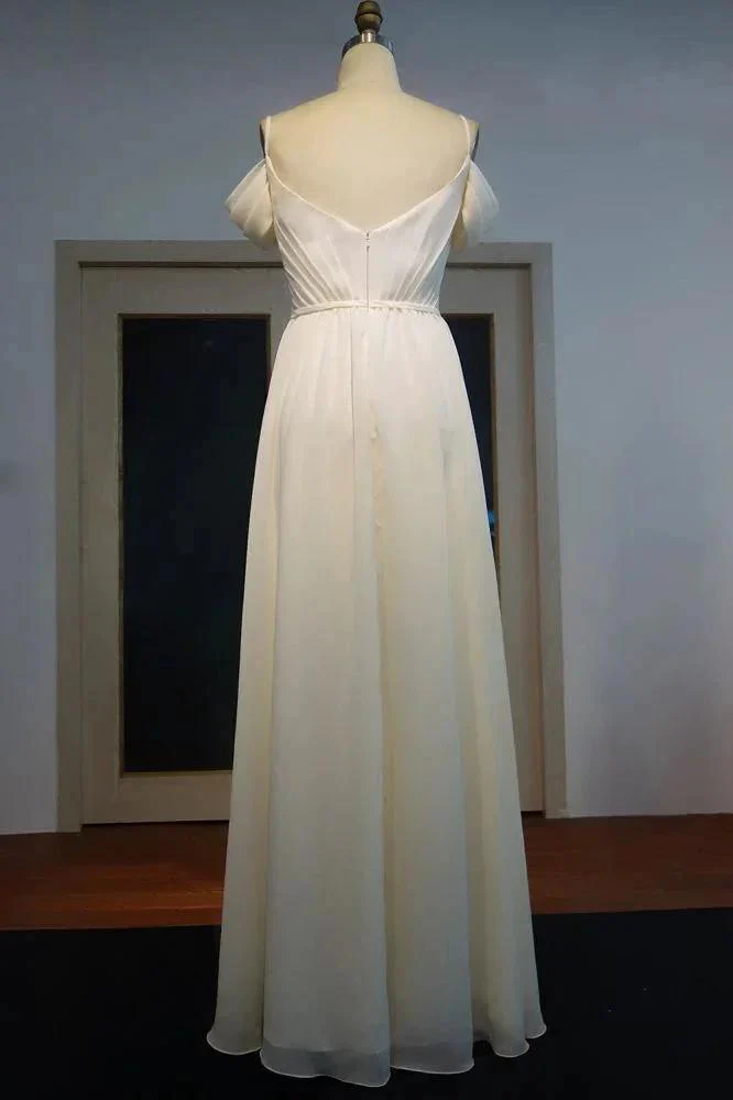 Ivory Spaghetti Sweetheart A-line Floor Length Ruffled Chiffon Prom Dresses - Image 2