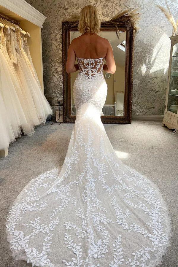 Ivory Lace Strapless Mermaid Wedding Dress Lace Bridal Gown WD707 - Image 2