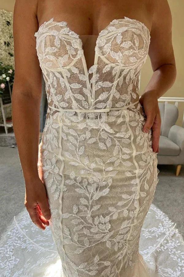 Ivory Lace Strapless Mermaid Wedding Dress Lace Bridal Gown WD707 - Image 3