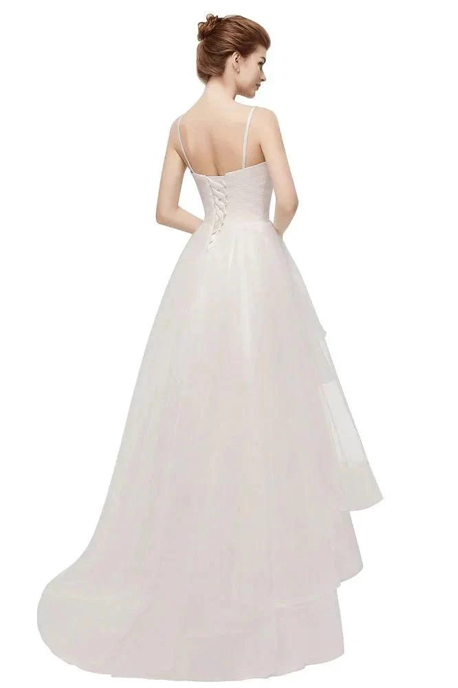 Ivory Sweetheart A-line Hi-lo Spaghetti Tulle Wedding Dresses with Ruffles - Image 11