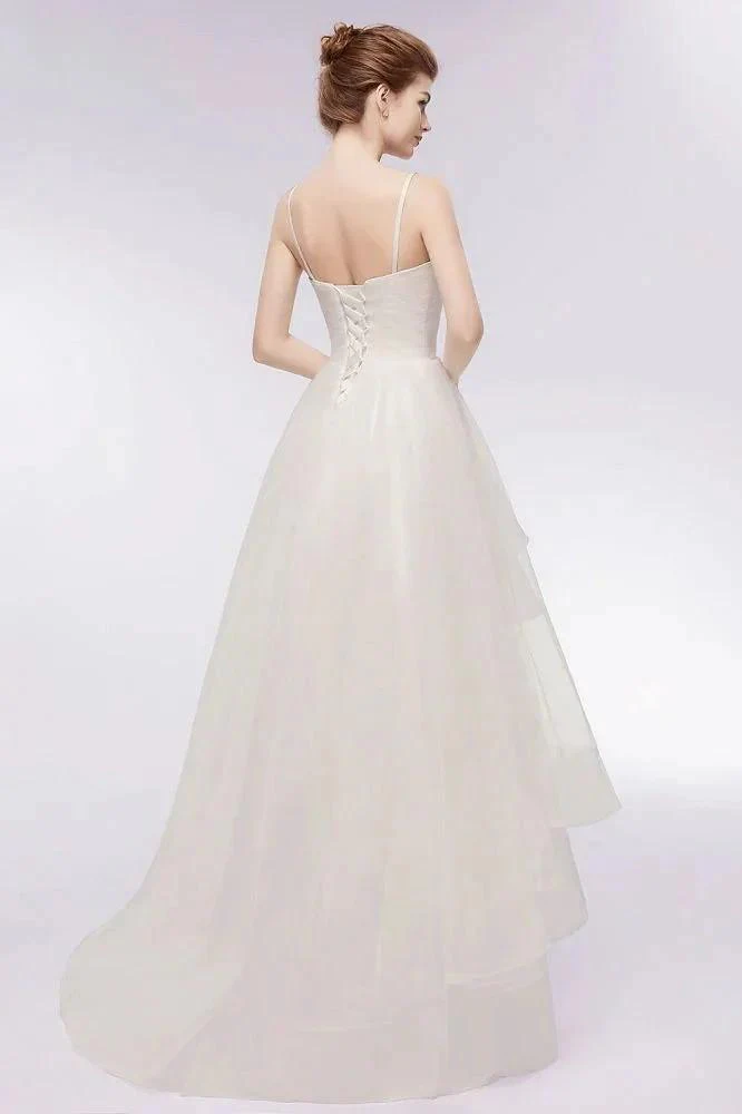 Ivory Sweetheart A-line Hi-lo Spaghetti Tulle Wedding Dresses with Ruffles - Image 8