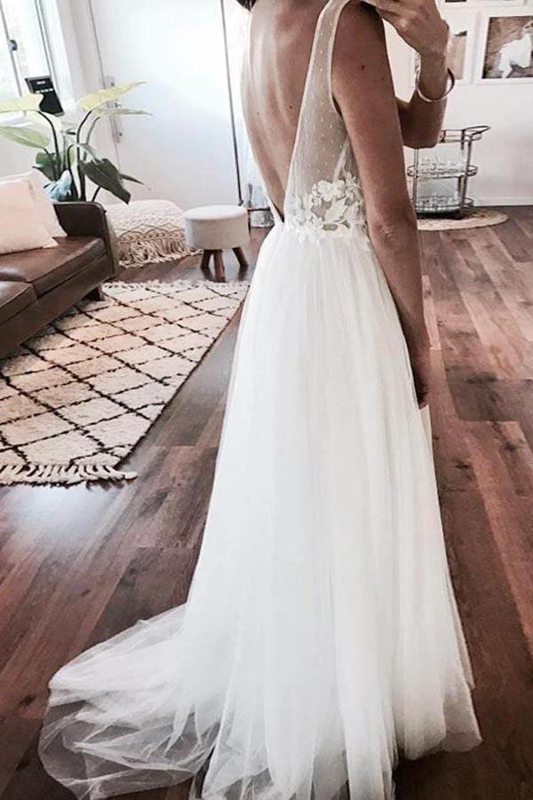 Ivory Tulle Beach Lace Applique See Through Wedding Dress  WD357 - Image 2