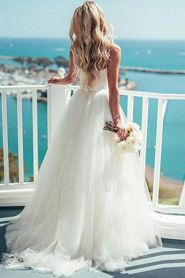 Ivory Tulle Destination Sweetheart Spaghetti Strap  Wedding Dress WD082 - Image 2