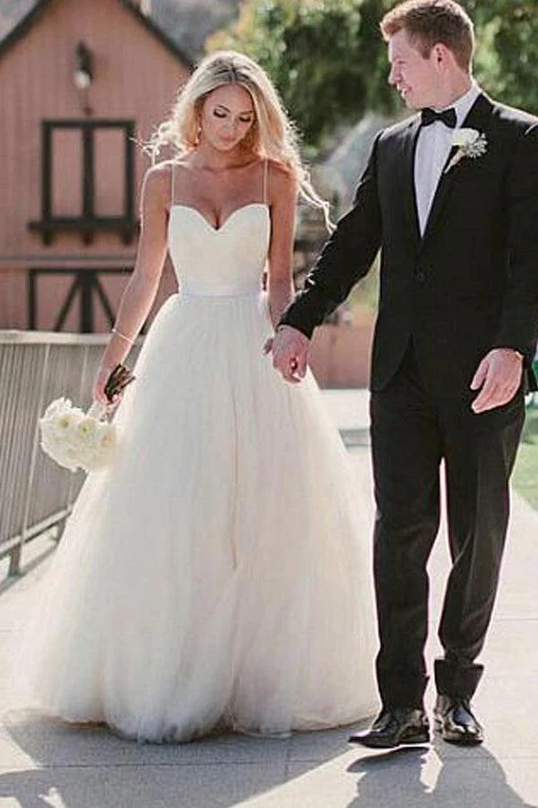Ivory Tulle Destination Sweetheart Spaghetti Strap  Wedding Dress WD082 - Image 3