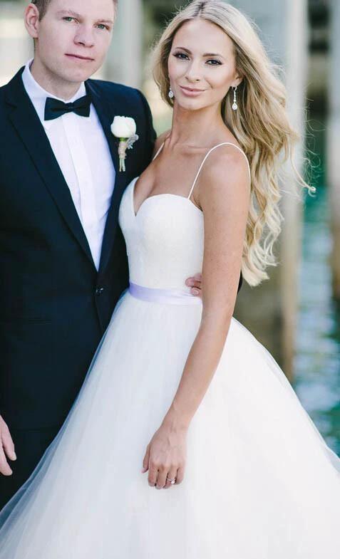 Ivory Tulle Destination Sweetheart Spaghetti Strap  Wedding Dress WD082 - Image 4