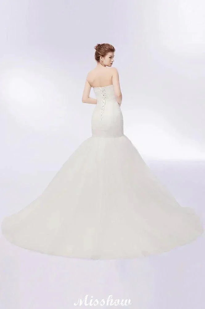 Ivory Tulle Sweetheart Mermaid Strapless Wedding Dresses with Lace-up - Image 10