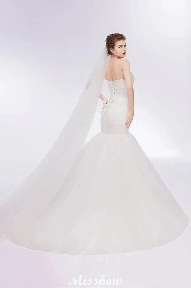 Ivory Tulle Sweetheart Mermaid Strapless Wedding Dresses with Lace-up - Image 2