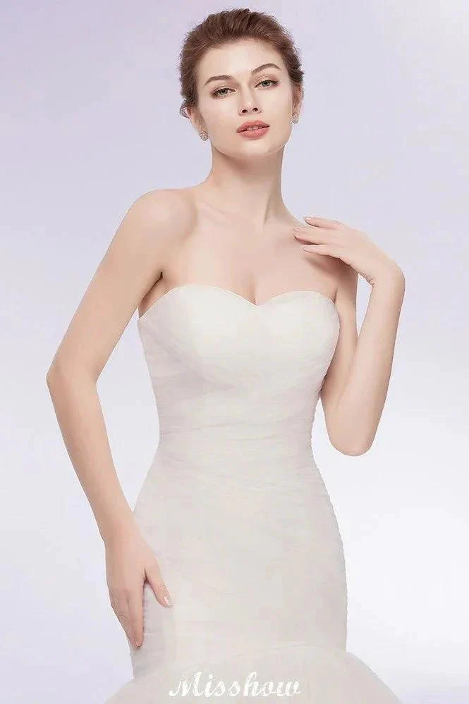 Ivory Tulle Sweetheart Mermaid Strapless Wedding Dresses with Lace-up - Image 3