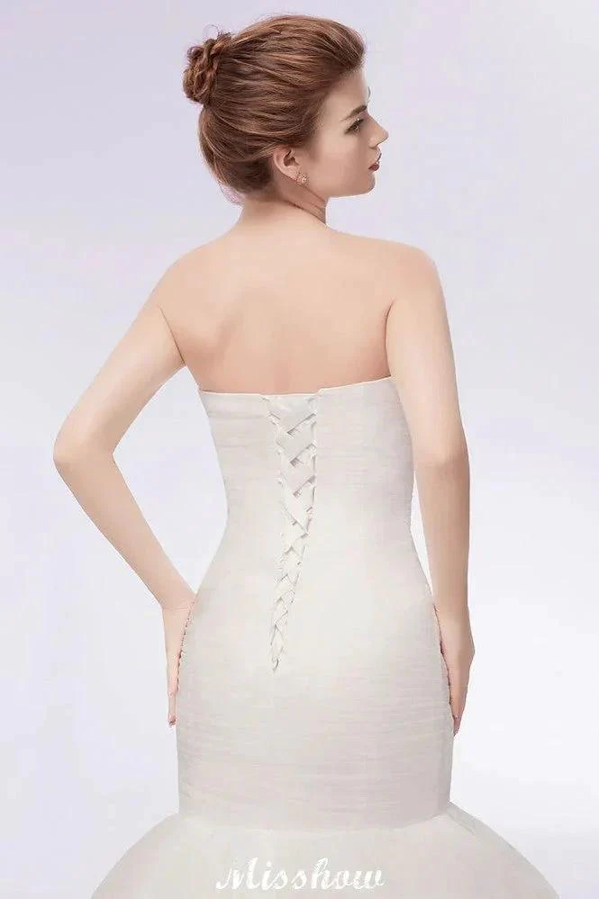 Ivory Tulle Sweetheart Mermaid Strapless Wedding Dresses with Lace-up - Image 4
