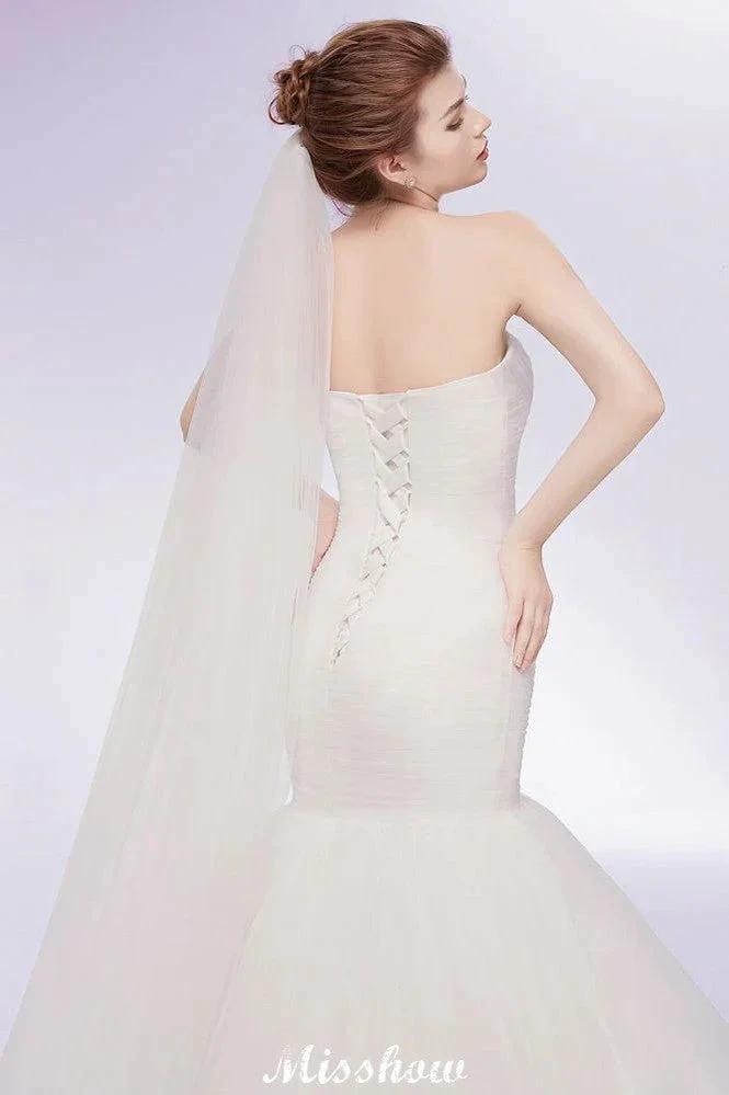 Ivory Tulle Sweetheart Mermaid Strapless Wedding Dresses with Lace-up - Image 6
