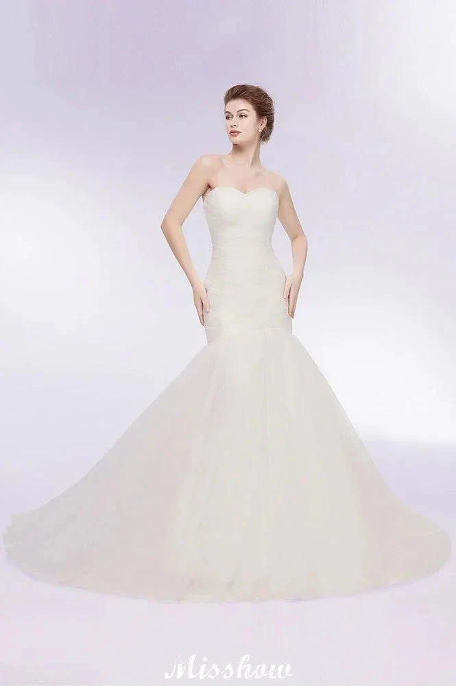 Ivory Tulle Sweetheart Mermaid Strapless Wedding Dresses with Lace-up - Image 7