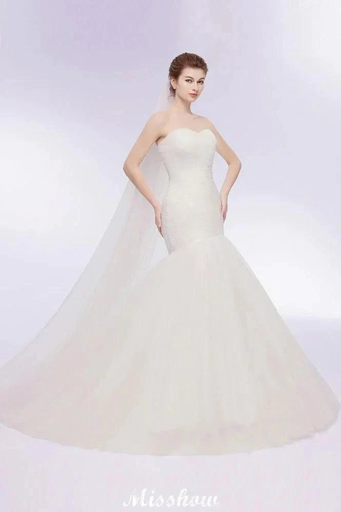 Ivory Tulle Sweetheart Mermaid Strapless Wedding Dresses with Lace-up - Image 9