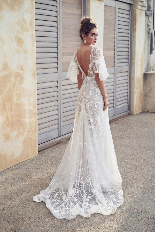 Ivory V Neck Beach Wedding Dresses with Lace Appliques  WD546 - Image 2