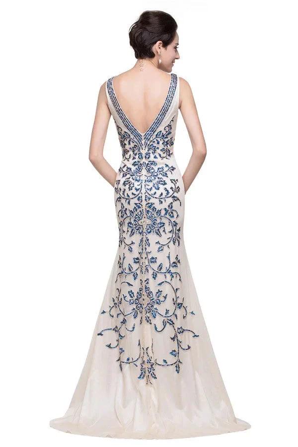 Ivory V-Neck Floor-length Appliques Mermaid Formal Dresses - Image 6