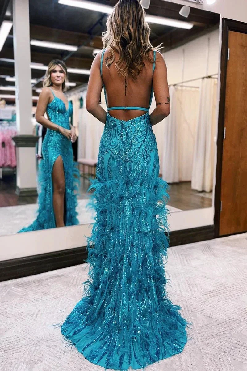 Sonia | Jade Sequin Lace V Neck Mermaid Prom Dresses with Slit - Image 2