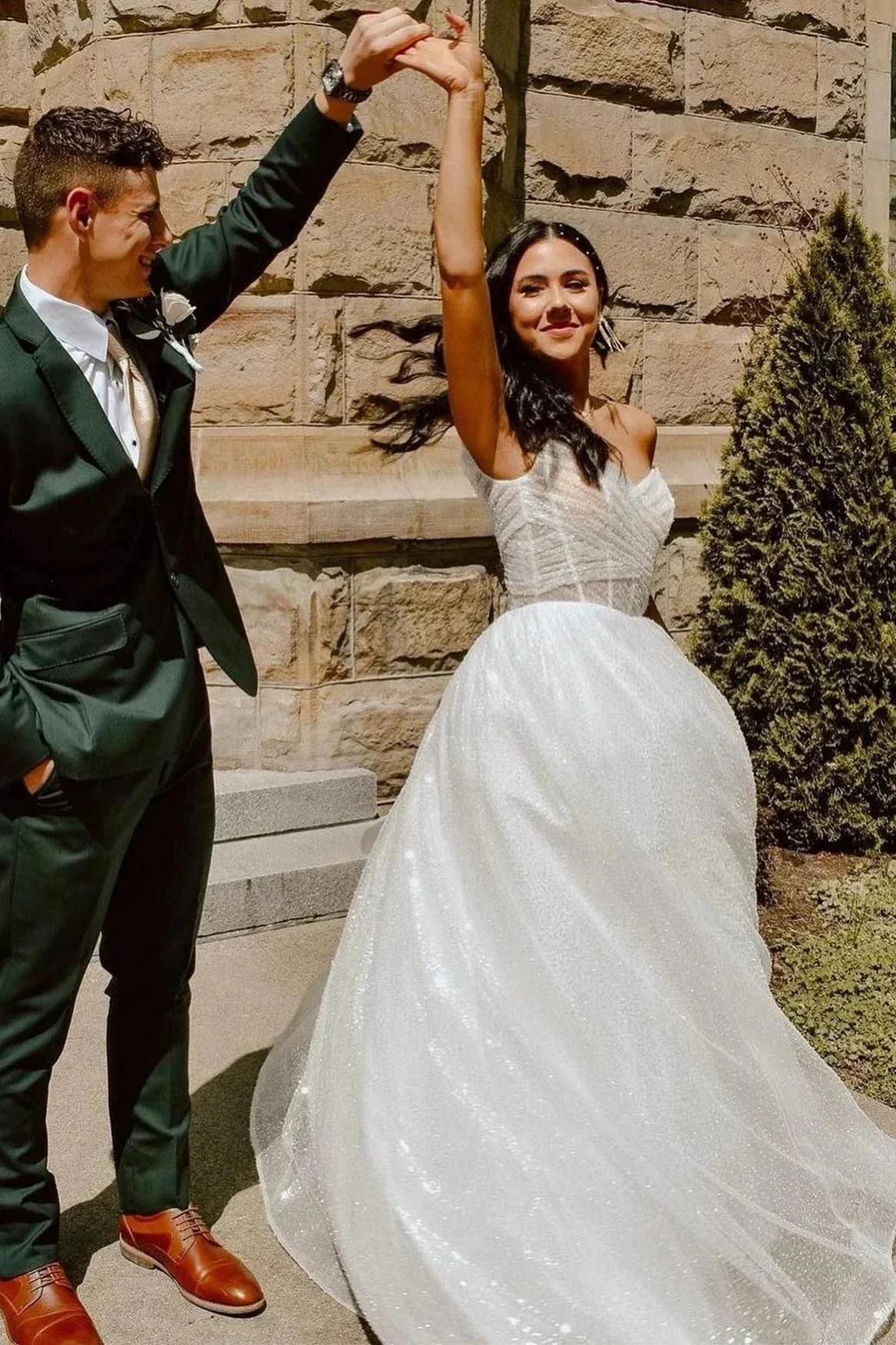 Jayla | Sparkly Blush Pink Off-the-Shoulder Surplice Long Prom Dress - Image 3