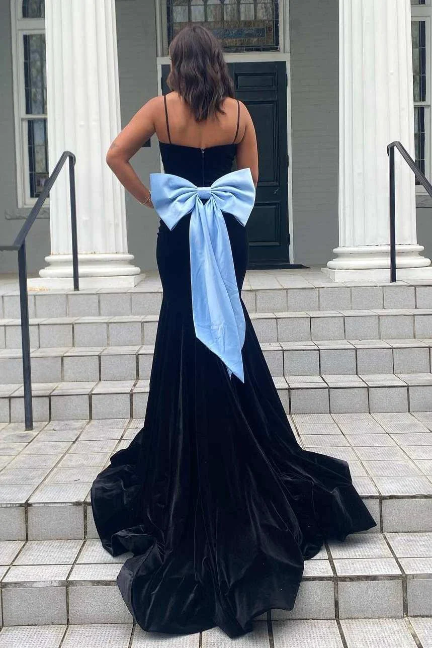 Jesai | Elegant Mermaid V-Neck Spaghetti Straps Velvet Formal Prom Dress with Bow - Image 2