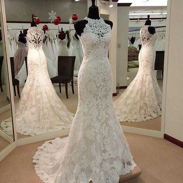 Jewel Neck  Mermaid Lace Applique Sleeveless Wedding Dresses  WD182 - Image 2