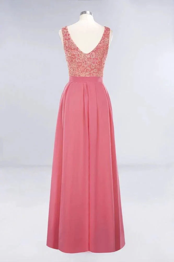 Jewel Ruffles Floral Lace Simple Prom Dresses | A-Line Sleeveless Coral Evening Dresses - Image 2