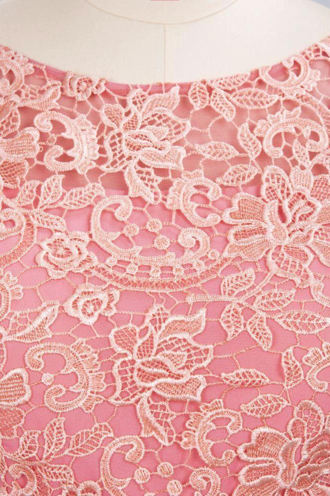Jewel Ruffles Floral Lace Simple Prom Dresses | A-Line Sleeveless Coral Evening Dresses - Image 4