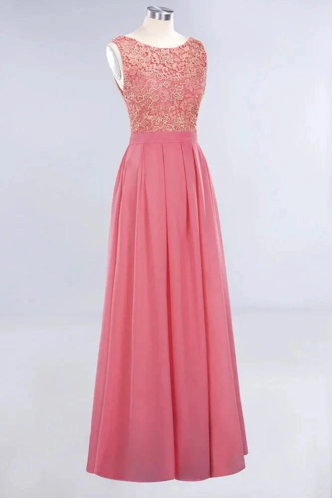 Jewel Ruffles Floral Lace Simple Prom Dresses | A-Line Sleeveless Coral Evening Dresses - Image 5