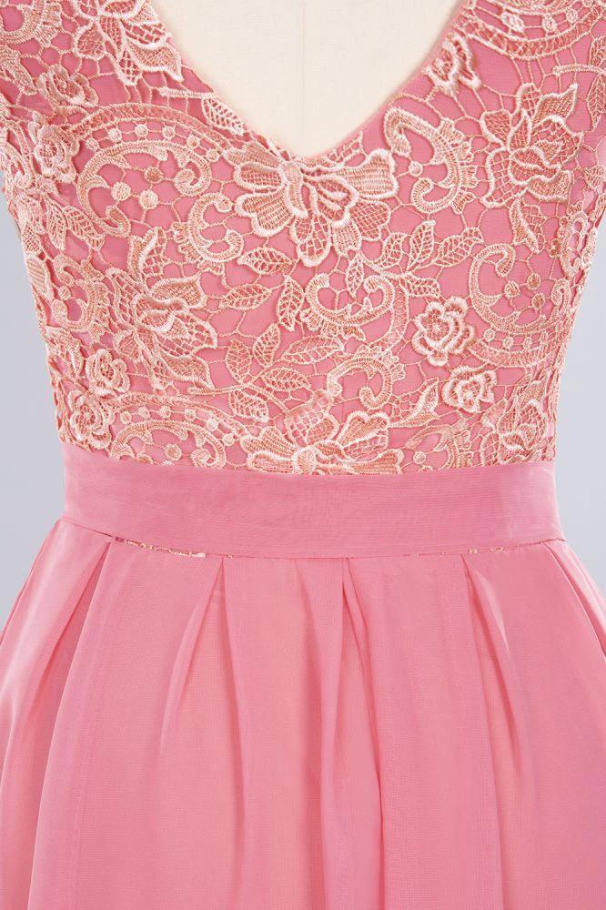 Jewel Ruffles Floral Lace Simple Prom Dresses | A-Line Sleeveless Coral Evening Dresses - Image 6